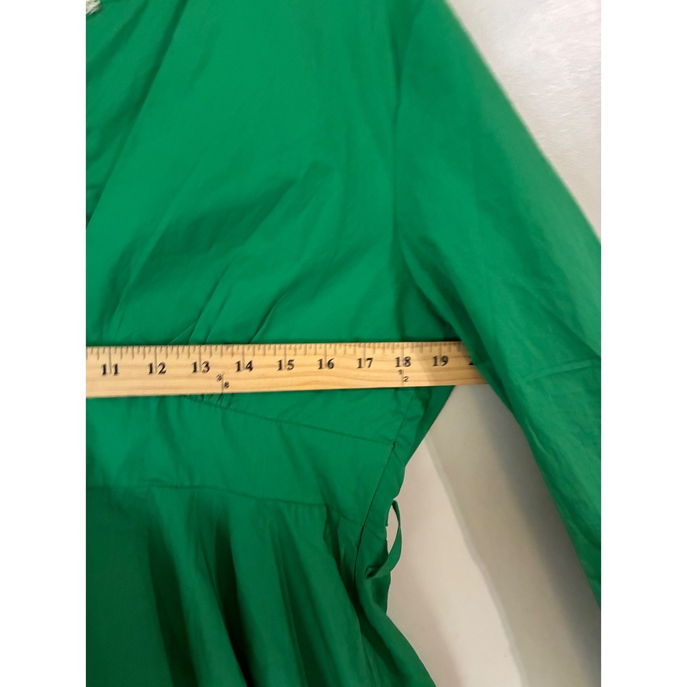 Tea & Cup High-Low Ruffle Dress Womens Medium Green V-Neck Long Sleeve - Picture 5 of 12